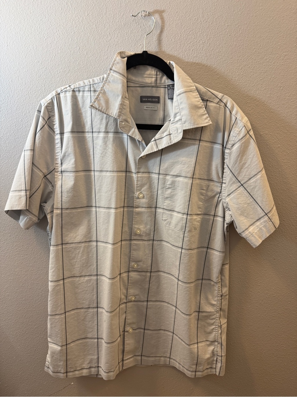 Van Heusen White Windowpane Short Sleeve Button-Up Shirt